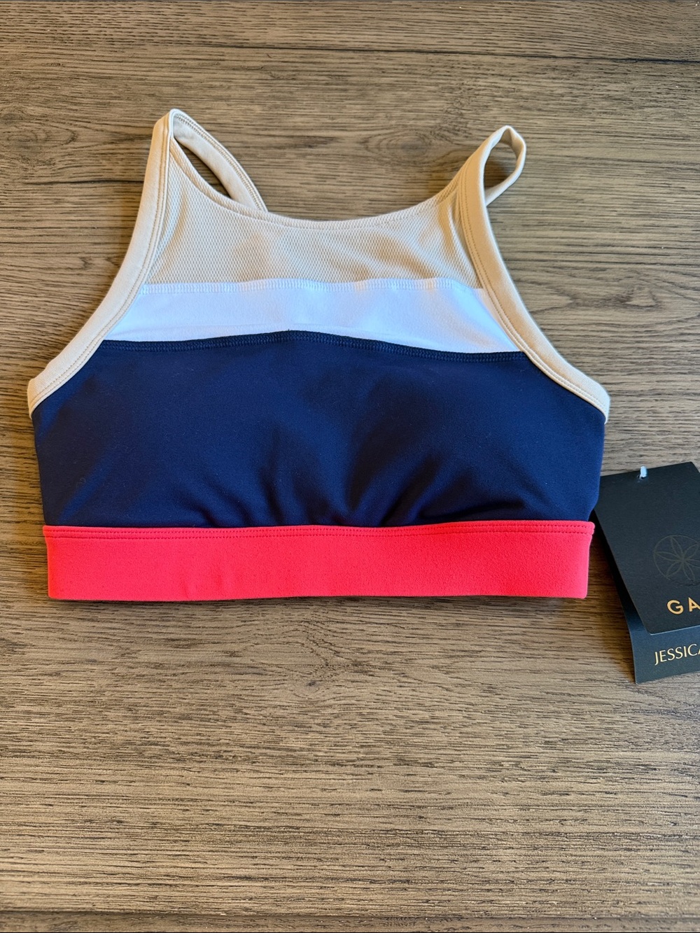 NWT GAIAM Navy, Beige & Red Colorblock Sports Bra